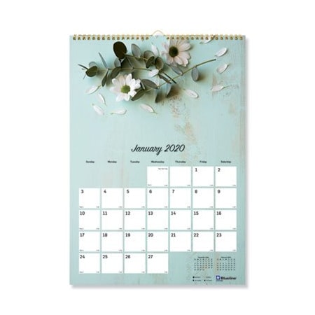 Rediform Blueline, ONE MONTH PER PAGE TWIN WIREBOUND WALL CALENDAR, FLORAL, 12 X 17, 2021 C173122